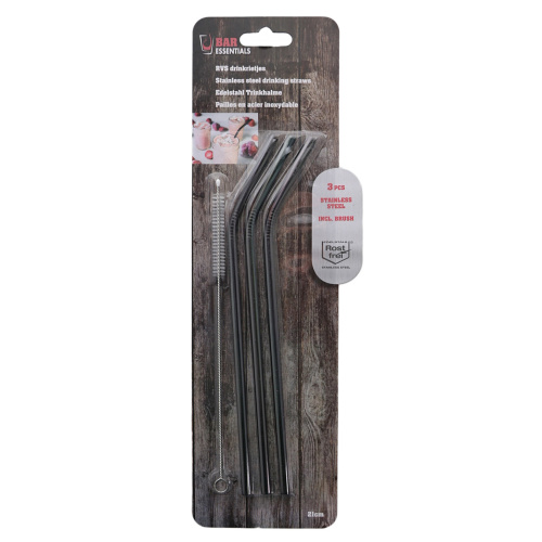 Joogikõrred metallist, 3tk, must - puhastushari