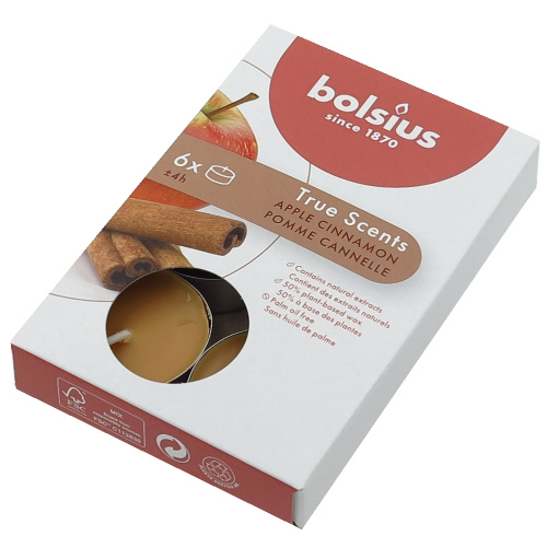 6 lõhna-teeküünalt karbis 4h, õun/kaneel True