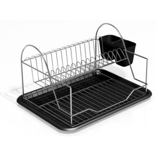 Nõudekuivatusrest alusega, must