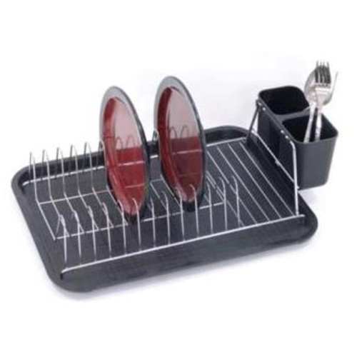 Nõudekuivatusrest alusega, kroom/must