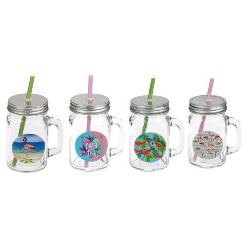 Joogipurk kõrrega Flamingo 450ml