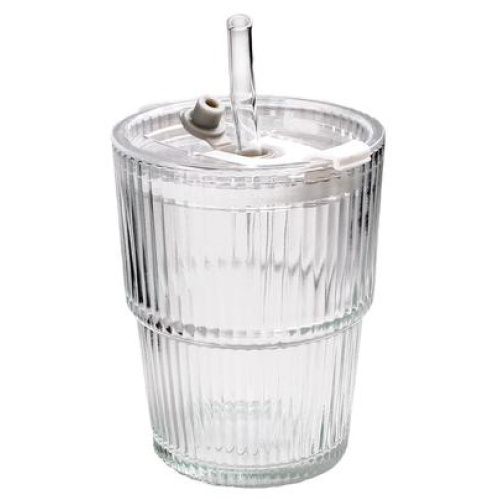 Joogiklaas kaane ja kõrrega 9,5x9,5x11,3cm