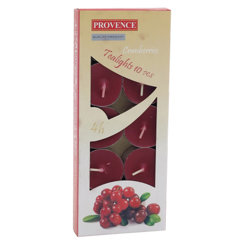 10 lõhna-teeküünalt karbis 4,5h jõhvikas