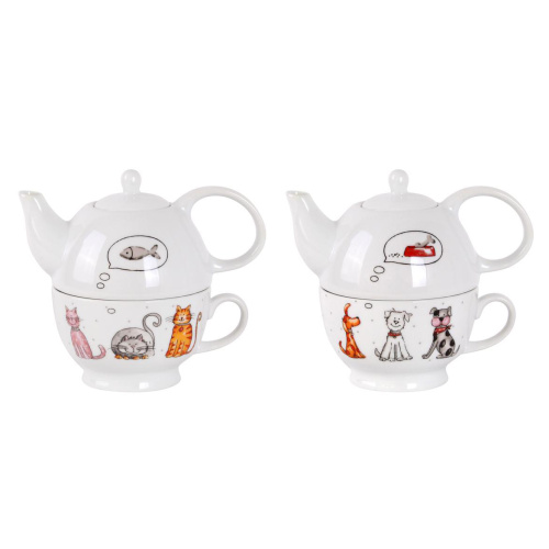 Teekann ja tass Kass/Koer 470/360ml