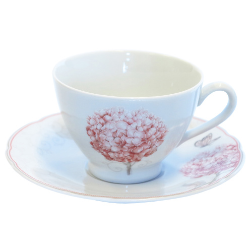 Tass alustassiga Hortensia 250ml, roosa