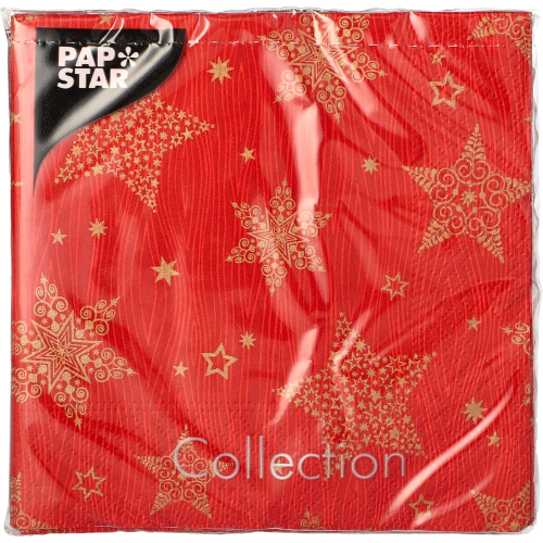 Salvrätt Kuldsed Tähed 25x25cm 20tk, 3kihti punane