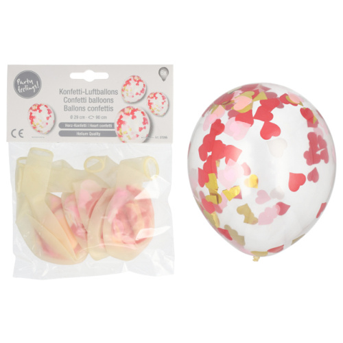 Õhupall südame konfettidega, 6tk, d.29 cm
